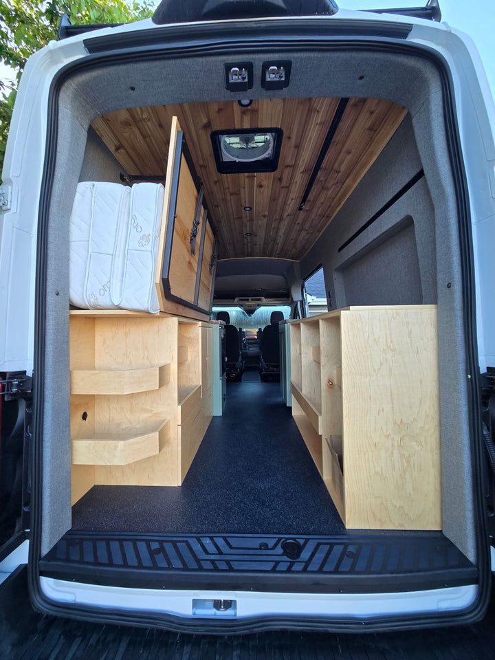 Installed upholstered Transit rear door kit