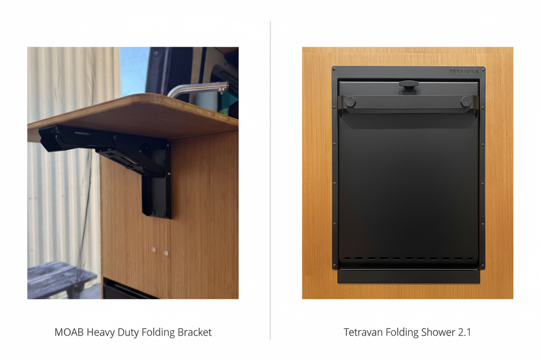 Complete Van Shower Setup: M.O.A.B. Bracket + TetraVan Folding Shower