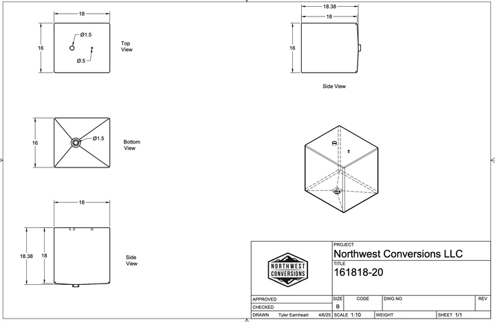 20 gallon cube with grey drain