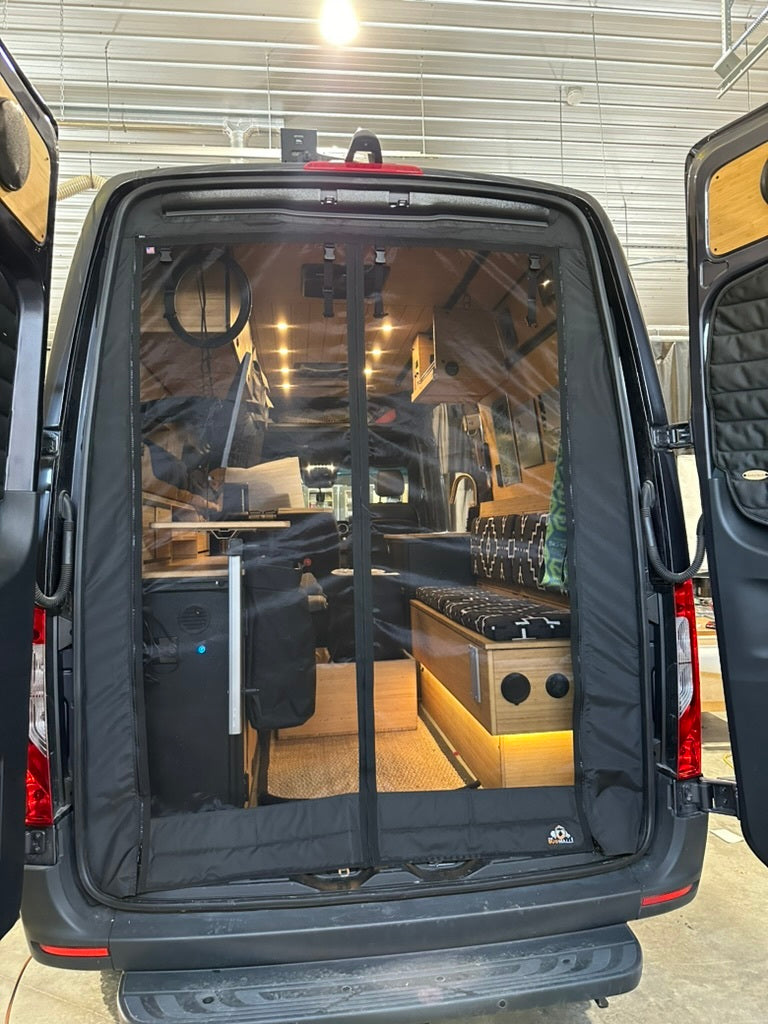 rear door trim for van with bug wall screen