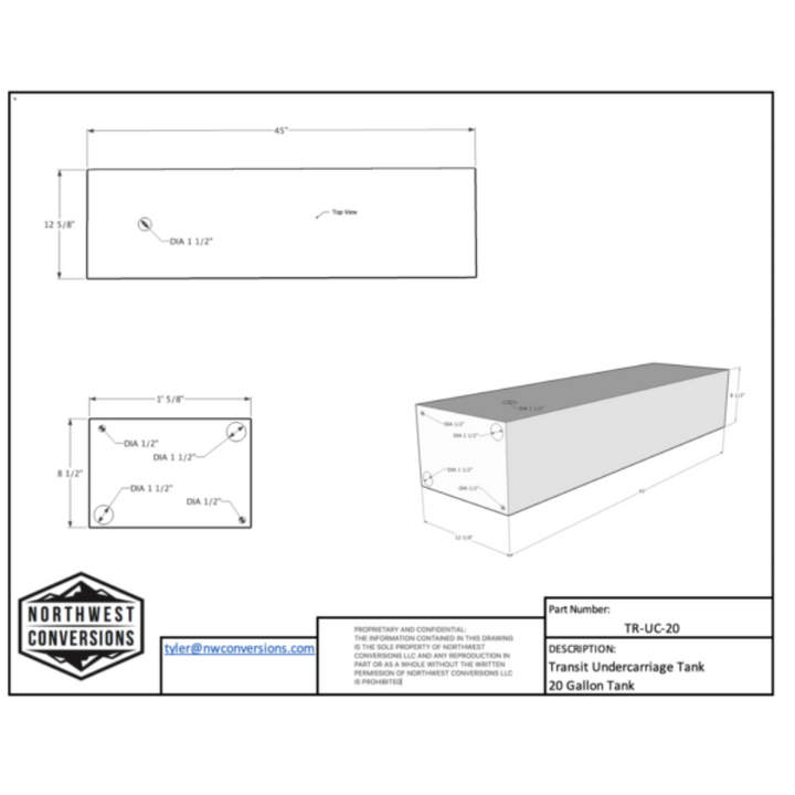 undermount transit water tank dimensions