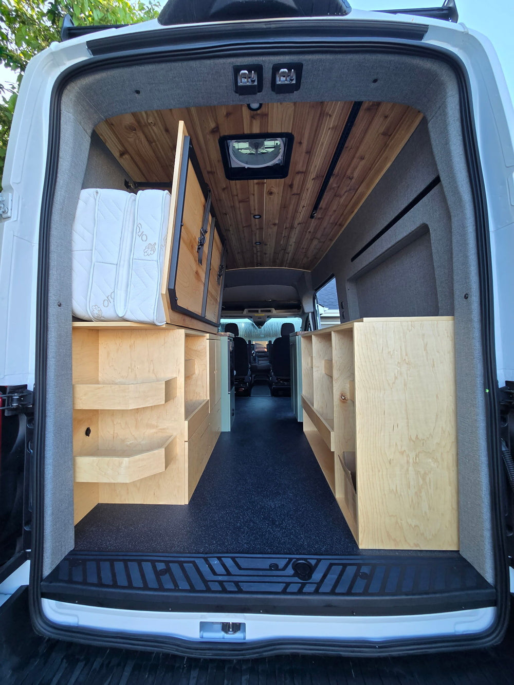 Installed upholstered Transit rear door kit