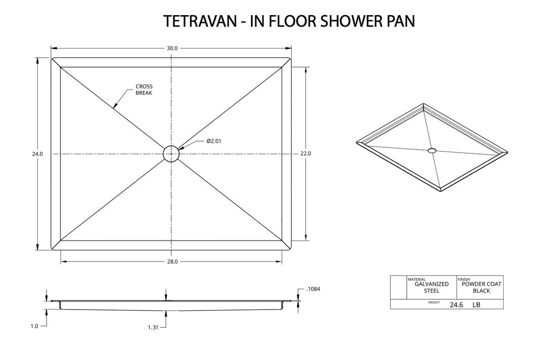 Tetravan In-Floor Shower Pan STAINLESS STEEL