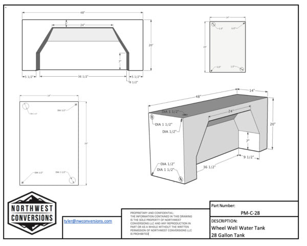 promaster water tank dimensions