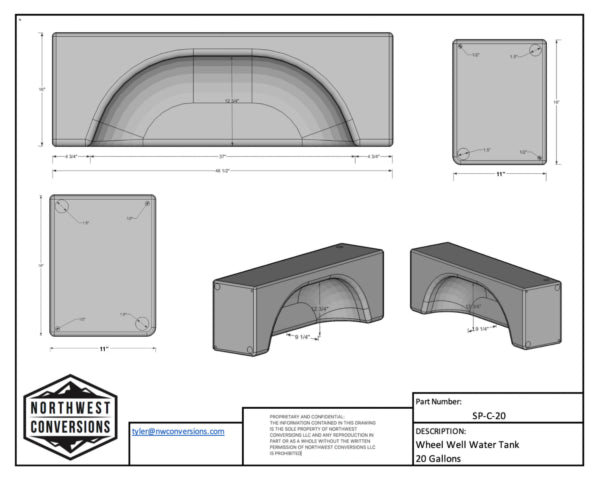 NW Conversions 20 Gallon Wheel Well Water Tank - Centered (SP-C-20)