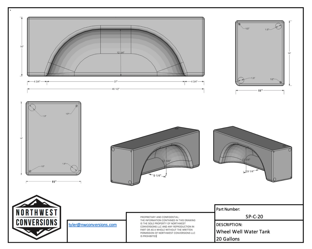 46.5 x 11 x 16 water tank
