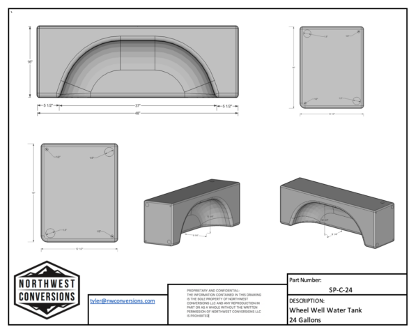 NW Conversions 24 Gallon Wheel Well Water Tank - Centered (SP-C-24)