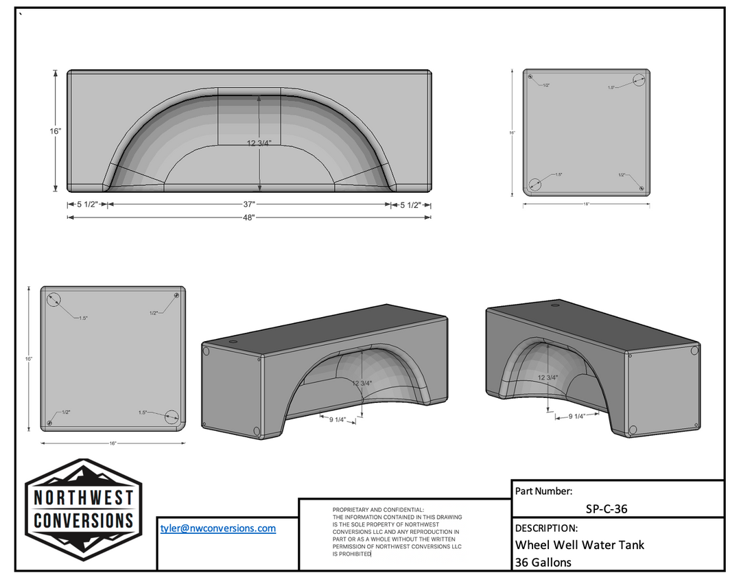 36 gallon water tank dimensions