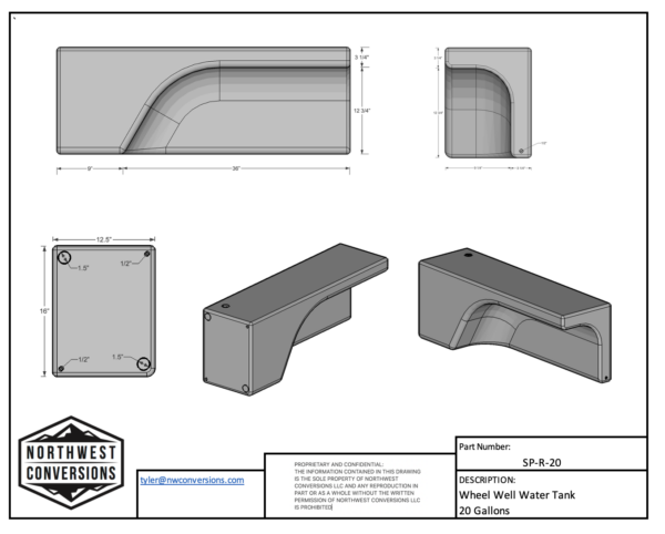 wheel well water tank dimensions