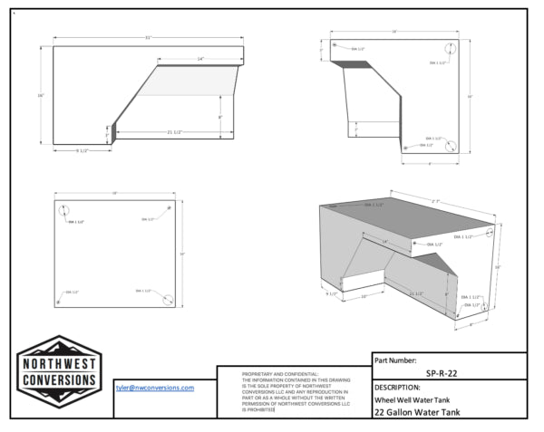 22 gallon water tank dimensions