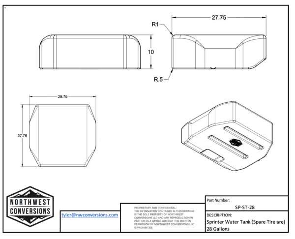 spare tire water tank dimensions